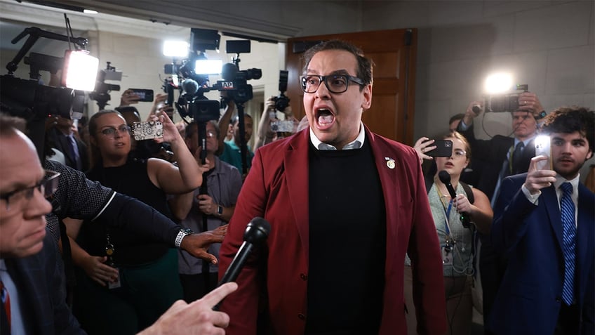 chaos at the capitol as george santos rages against anti israel protester f ing terrorist sympathizer