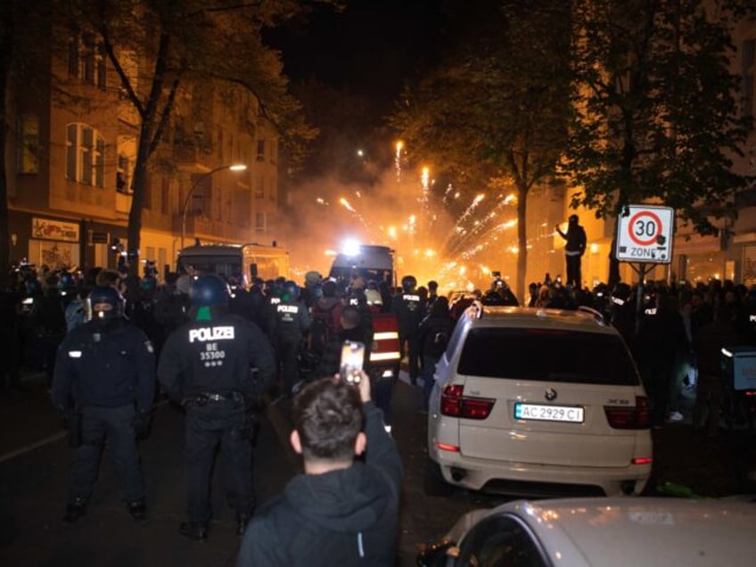 chaos in berlin 65 police officers injured as pro palestine activists riot set fires during banned protest