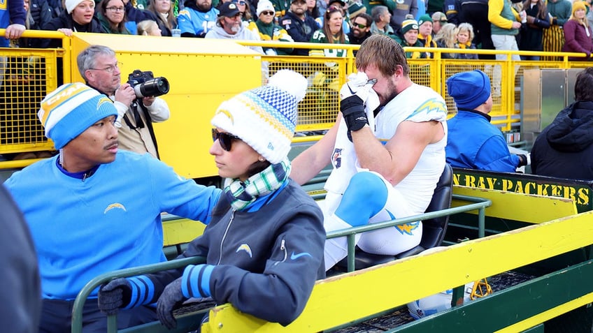 chargers joey bosa in tears after suffering foot injury in loss to packers