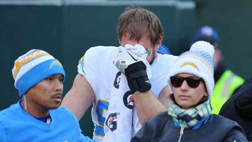 chargers joey bosa in tears after suffering foot injury in loss to packers