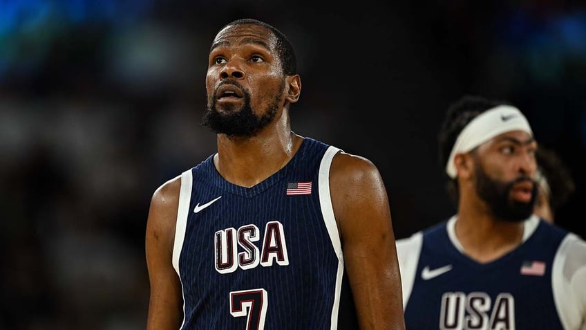 Kevin Durant reacts during a game