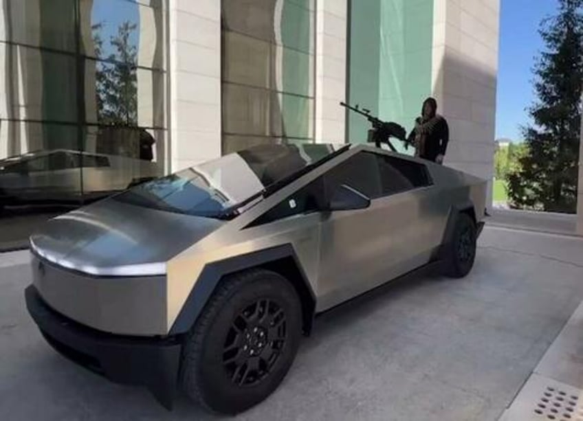 chechen warlord shows off cybertruck with heavy machine gun turret