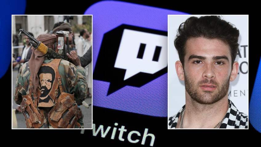 Split image of Piker, Houthis and Twitch logo