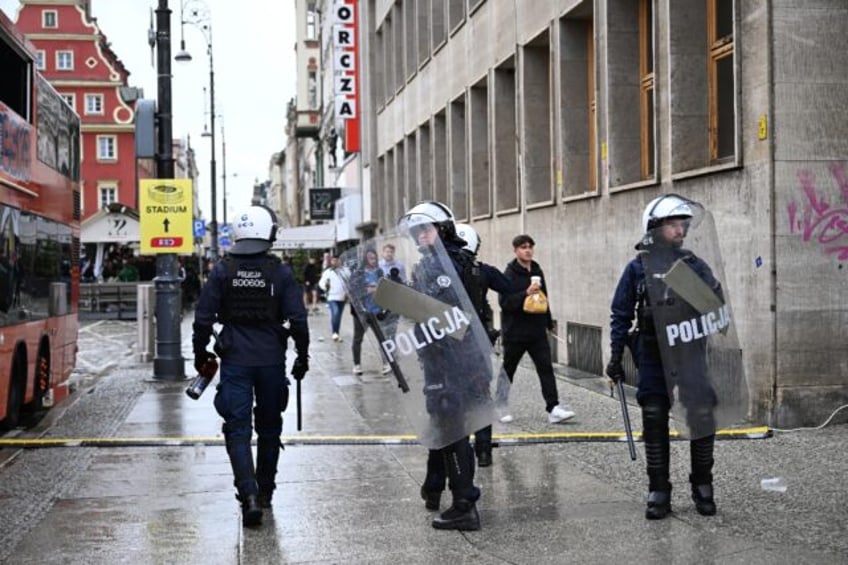 Polish riot police in Wroclaw after clashes between Chelsea and Real Betis fans