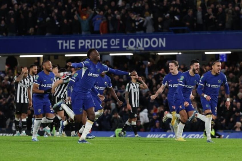 Chelsea celebrate after beating Newcastle in the League Cup quarter-finals