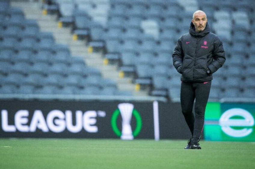 Chelsea coach Enzo Maresca oversees a training session on the eve of the UEFA Conference L