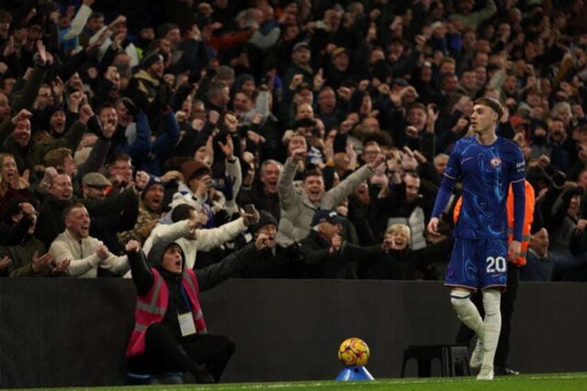 Chelsea's Cole Palmer celebrates after his deflected cross produced the winner against Wes