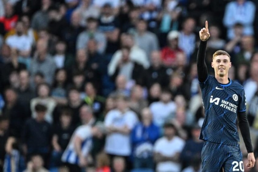 Pointing the way: Cole Palmer celebrates after scoring Chelsea's first goal in a 2-1 win a