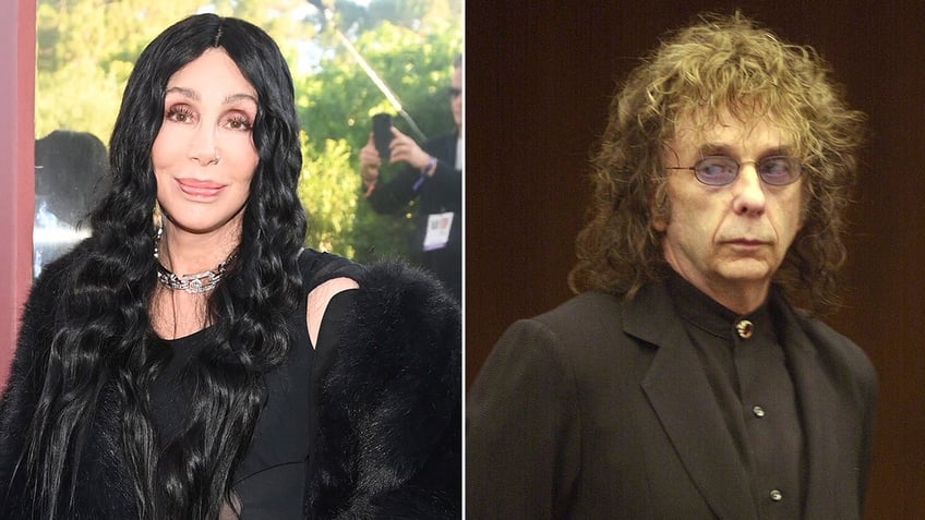 Side by side photos of Cher and Phil Spector