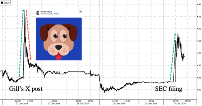 chewy shares spike again roaring kitty reveals 245 million position