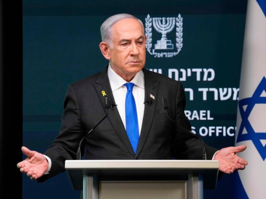 Israeli Prime Minister Benjamin Netanyahu speaks during a news conference in Jerusalem, Mo