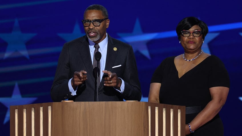 President and CEO of the NAACP Derrick Johnson speaks on Day one of the Democratic National Conventio