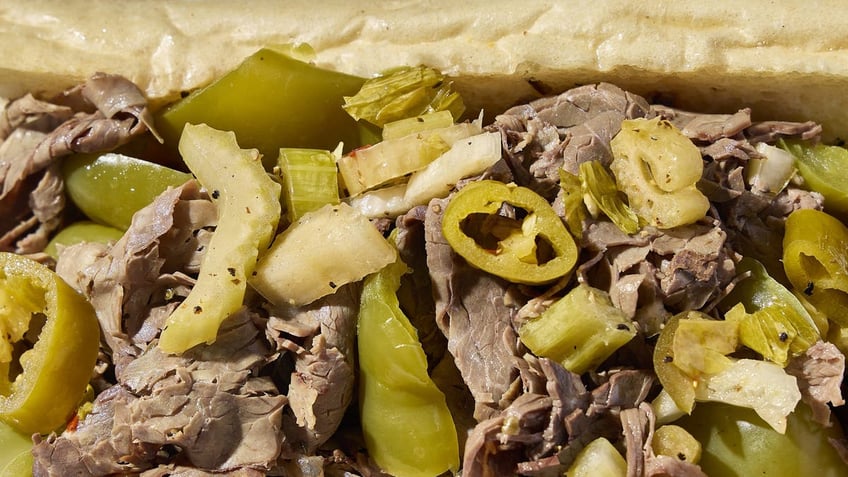 This is a close-up look at an Italian beef served at Chicago's Mr. Beef.