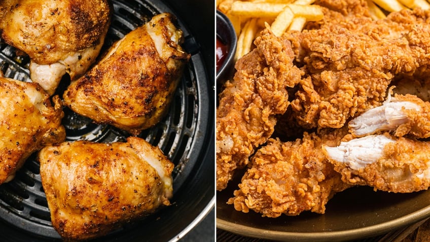 air fried chicken thighs split with fried chicken tenders