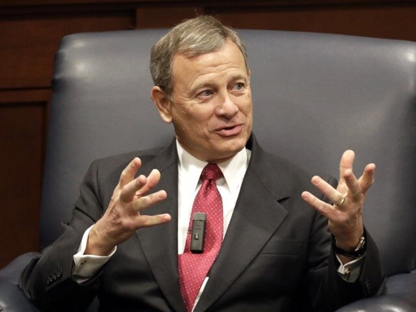 In this Feb. 6, 2019 file photo, Supreme Court Chief Justice John Roberts answers question