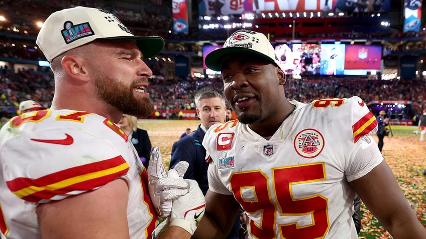 Travis Kelce and Chris Jones celebrate