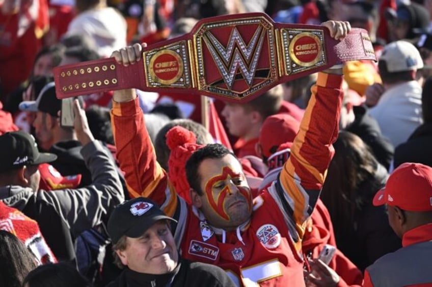 Kansas City Chiefs fans celebrate ahead of Wednesday's Super Bowl victory parade