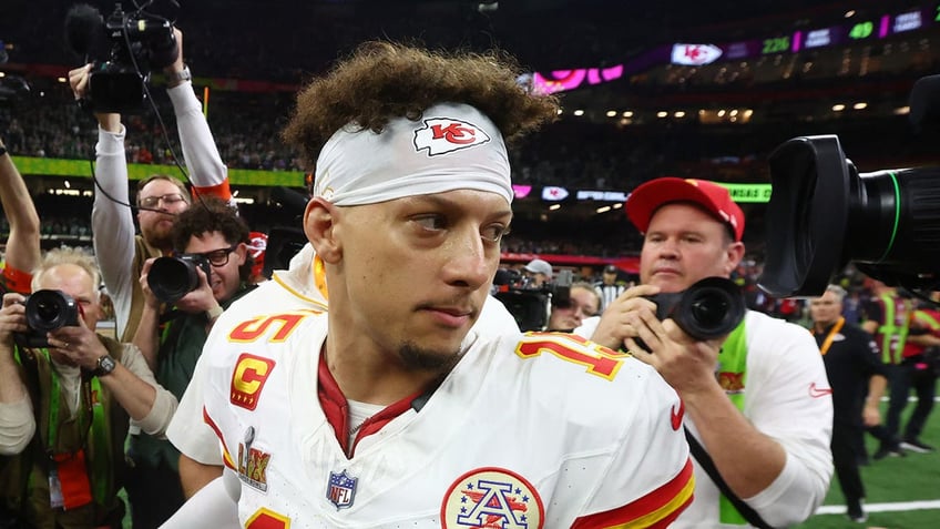 Patrick Mahomes looks on field after game