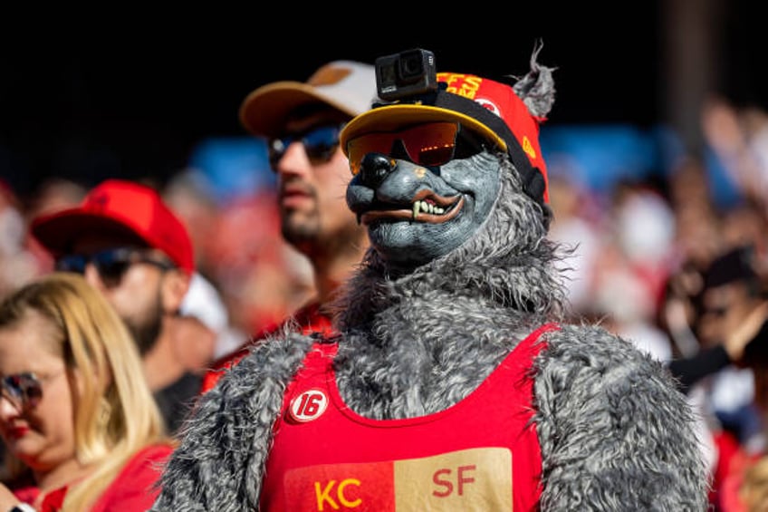 Rabid San Francisco 49ers fan shows his support during the NFL professional football game between the Kansas City Chiefs and San Francisco 49ers on...