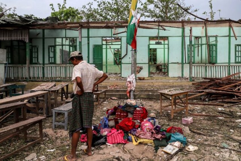 A Myanmar junta airstrike hit a school Monday killing 22 people, including 20 children, wi