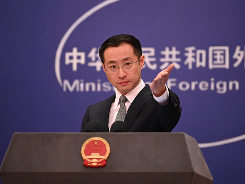 Lin Jian, spokesman for the Chinese Foreign Ministry, speaks to journalists at his agency'