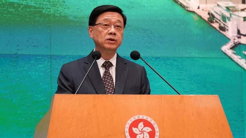 Hong Kong Chief Executive John Lee speaks during a press conference, in Hong Kong, China, May 14, 2024