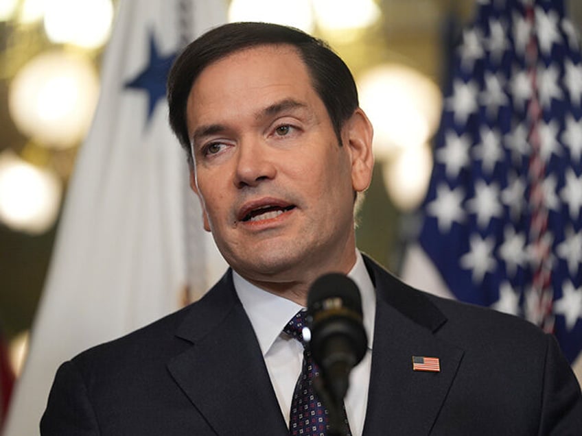 Secretary of State Marco Rubio speaks after being sworn in by Vice President JD Vance in t