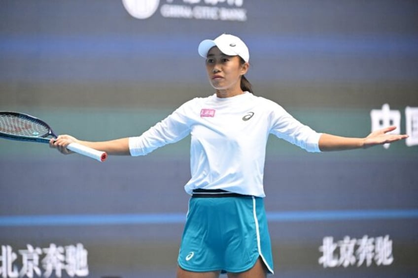 China's Zhang Shuai celebrates beating Magdalena Frech