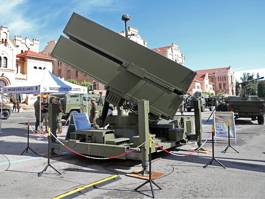 The NASAMS (Norwegian Advanced Surface to Air Missile System) LCHR M-1 0-1 is being exhibi