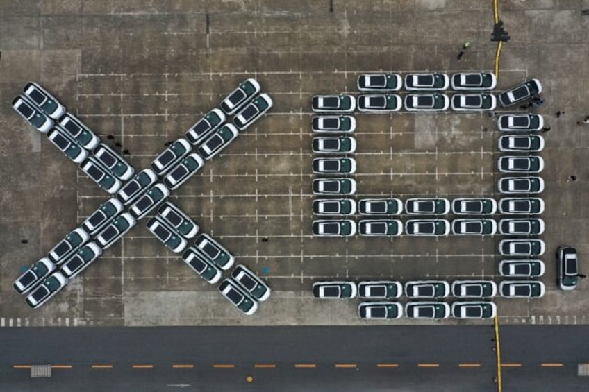 X9 electric vehicles by Chinese EV manufacturer XPeng, waiting to be loaded on a ship head