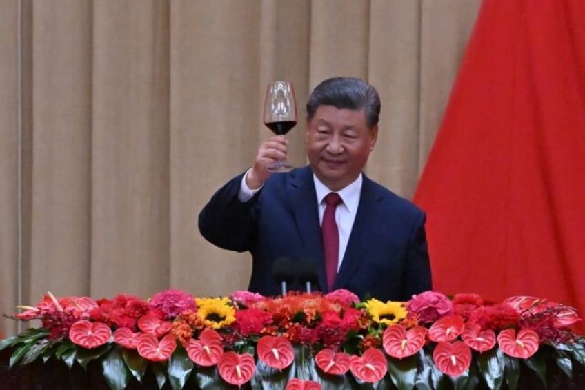 China's President Xi Jinping at a reception on the eve of National Day at the Great Hall o