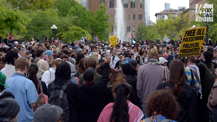 Anti-Israel protesters gather in Washington Square Park in New York City