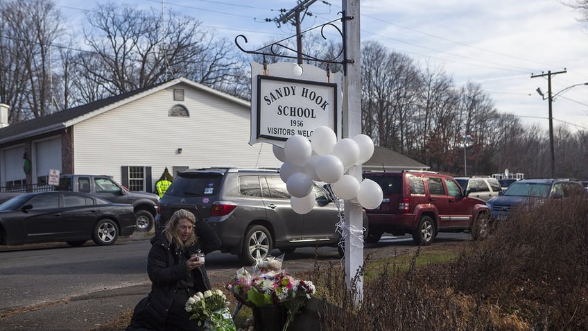 flowers placed at sandy hook after the shooting