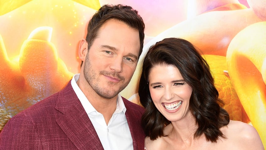 Actor Chris Pratt sports maroon blazer on red carpet with wife Katherine Schwarzenegger