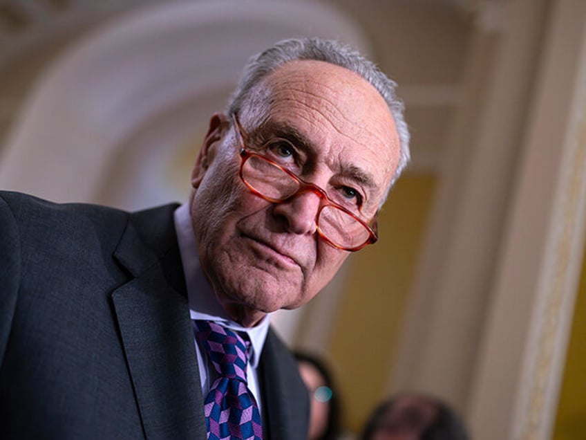 border - Senate Majority Leader Chuck Schumer, D-N.Y., answers questions from reporters ou