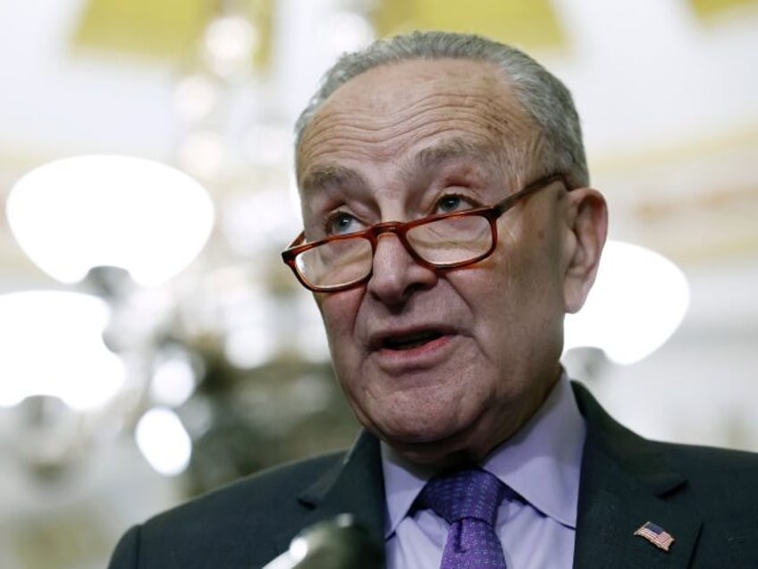 WASHINGTON, DC - MARCH 20: Senate Majority Leader Chuck Schumer (D-NY) speaks during a new