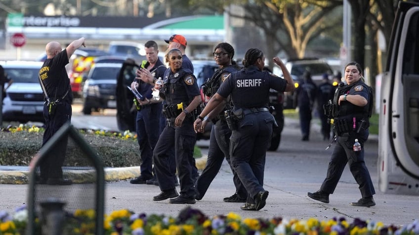 Harris County Sheriffs officers outside of Lakewood Church