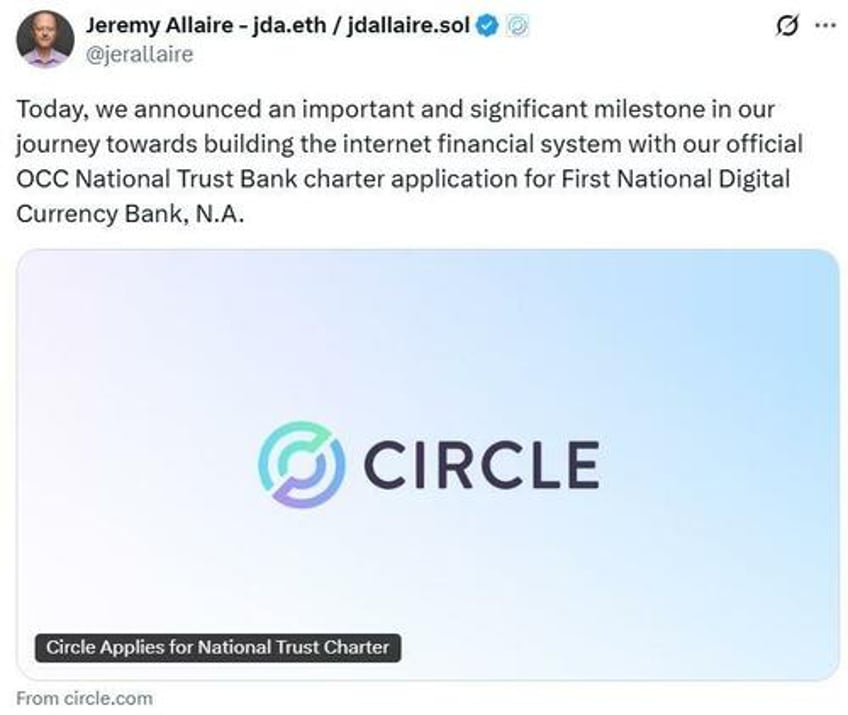 circle applies for us trust bank charter to manage its usdc reserve