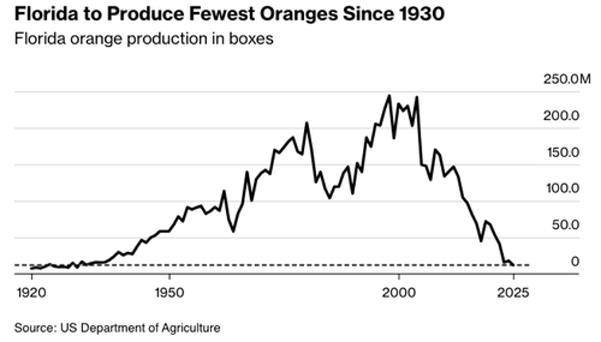 citrus crisis floridas orange juice production slides to lowest level since 1930