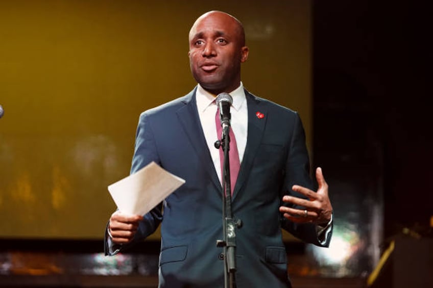 Mayor of Kansas City Quinton Lucas speaks during a press conference for THUNDERGONG!, a charity benefiting the Steps of Faith Foundation, at Uptown...