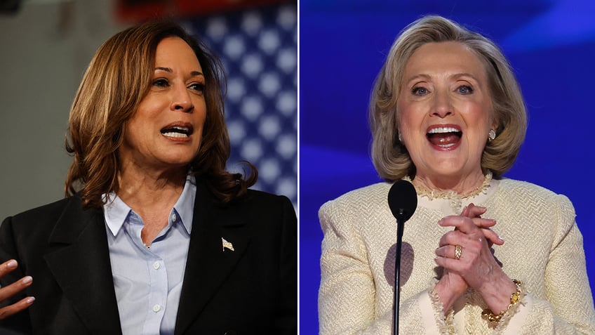 Kamala Harris and Hillary Clinton split image