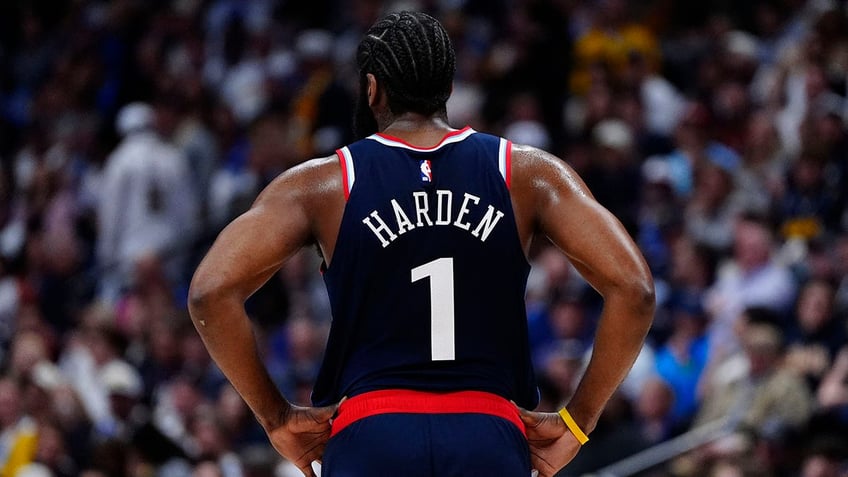 James Harden with his back turned
