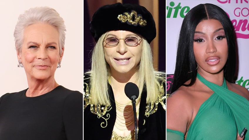 Jamie Lee Curtis; Barbra Streisand; Cardi B three-split image