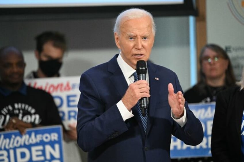 US President Joe Biden speaks as he meets with national union leaders at the American Fede