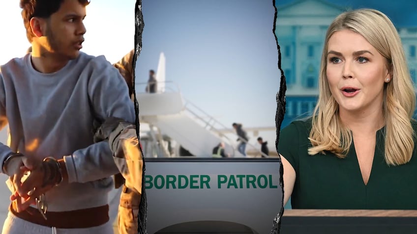 Stills from the White House/CBP's video showing deportations alongside White House press secretary Karoline Leavitt.