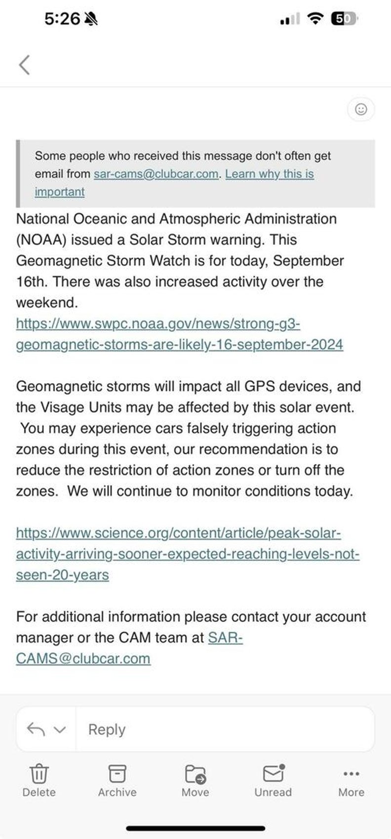 club car warns golf courses geomagnetic storm will impact smart cart operations 