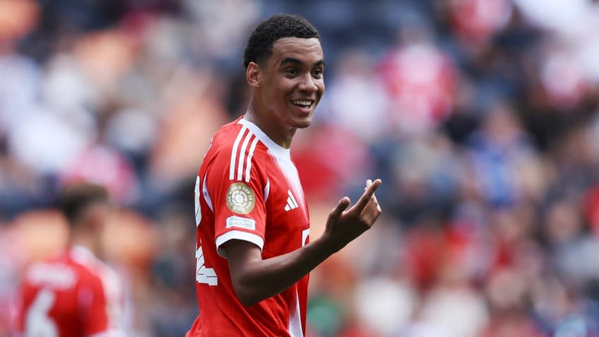 Jamal Musiala's hat trick for Bayern Munich helped the German champions smash Auckland City 10-0 at the Club World Cup. (Photo by Michael Regan - FIFA/FIFA via Getty Images)