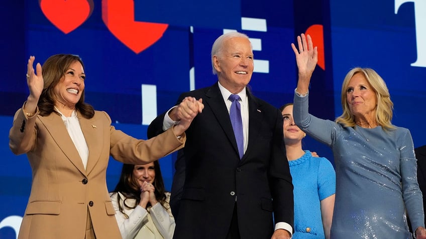 Biden, Jill Biden and Harris on DNC stage