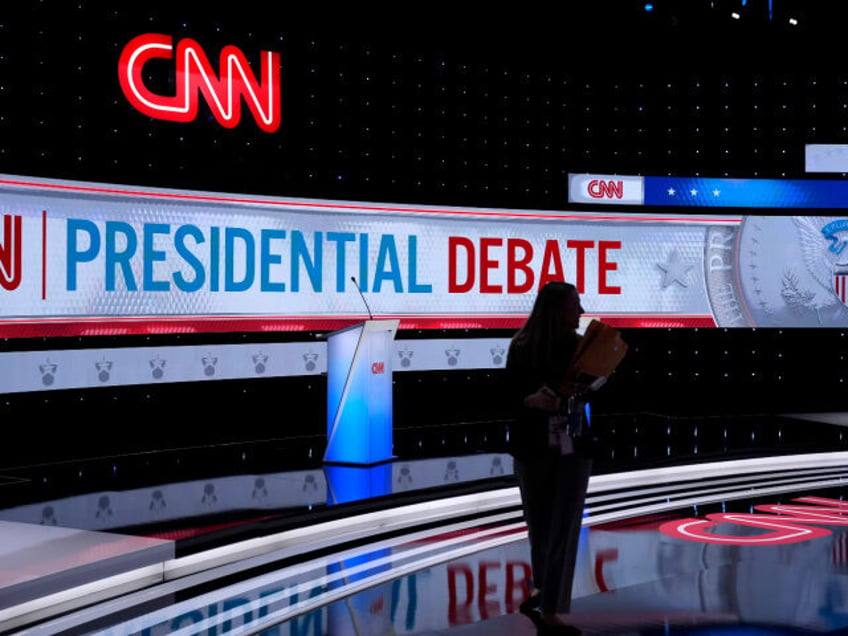 he stage is pictured before President Joe Biden and Republican presidential candidate form