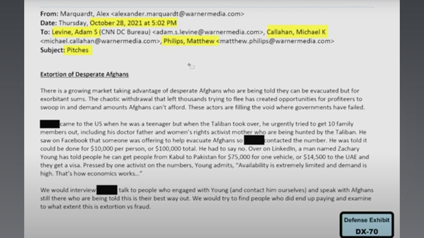 Jurors were shown a pitch email Alex Marquardt sent to CNN executives on October 28, 2021.